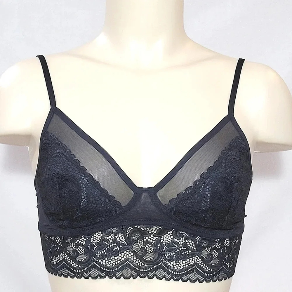XS Gilligan & O'Malley Semi Sheer Lace Long Line Wire Free Bra Bralette Black